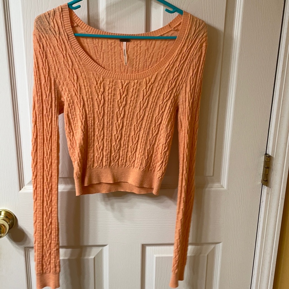 Free People Orange Cropped Knit Sweater